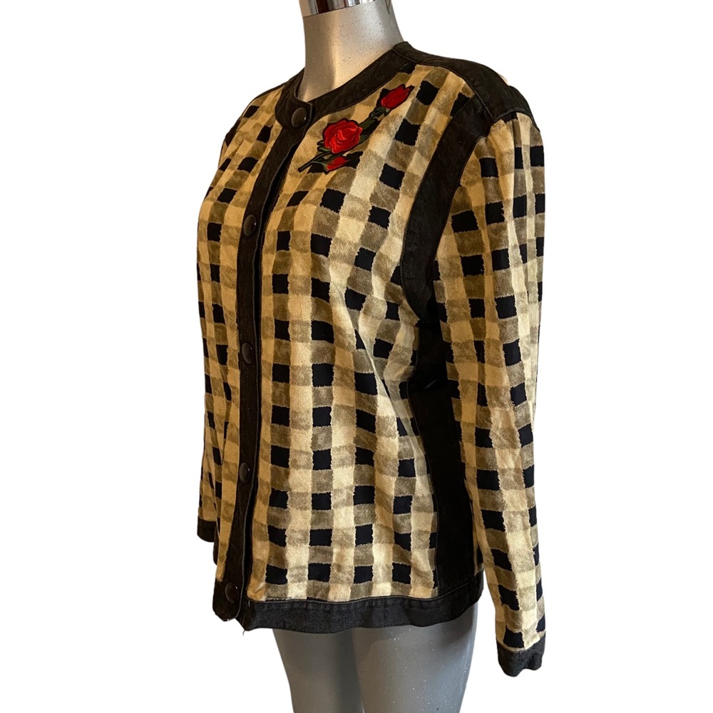 Native Trashion Checkered Shacket Jacket Rose Emb… - image 10